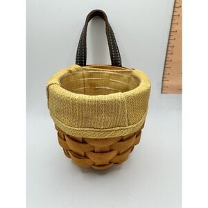 Longaberger Handwoven 2002 Very Small Hanging Basket W/ Plastic & Cloth Liner